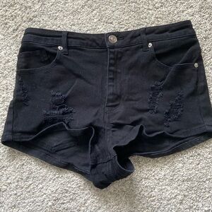 H&M Divided Distressed Black Denim Shorts